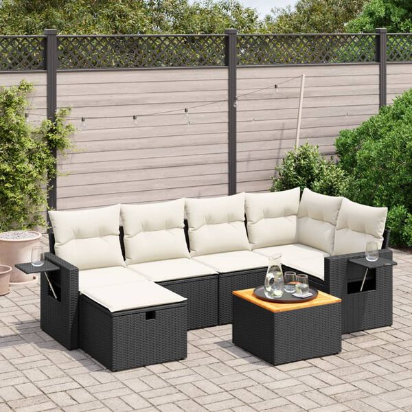 vidaXL Salon de jardin 7 pcs avec coussins noir résine tressée