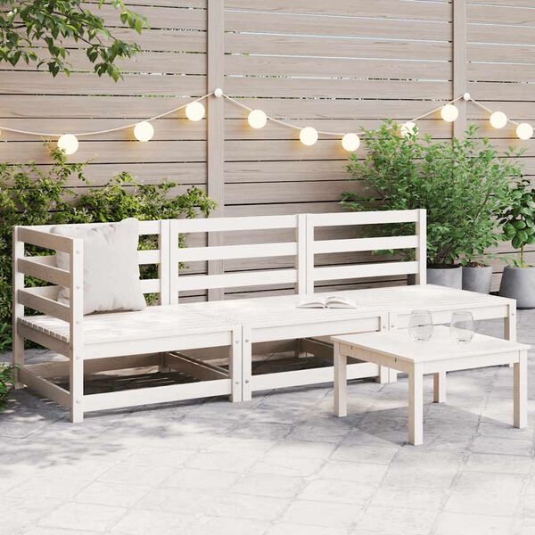 vidaXL Salon de jardin 3 pcs blanc bois de pin massif