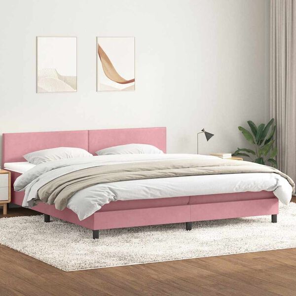vidaXL Sommier &agrave; lattes de lit avec matelas et LED rose 200x210 cm velours