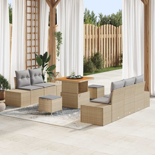 vidaXL Ensemble de canap&eacute; de jardin avec coussin 8 pcs Beige polyrotin