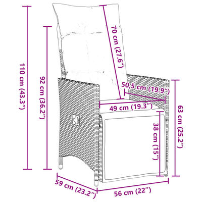 vidaXL Chaises inclinables de jardin lot de 2 et coussins marron rotin