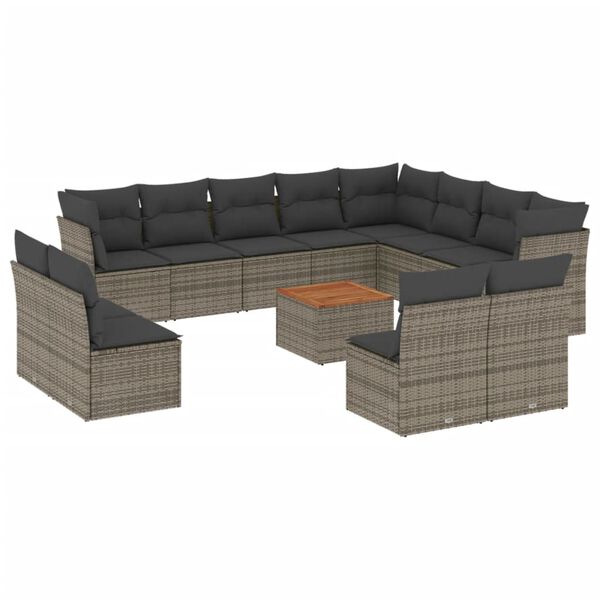 vidaXL Salon de jardin avec coussins 13 pcs gris r&eacute;sine tress&eacute;e