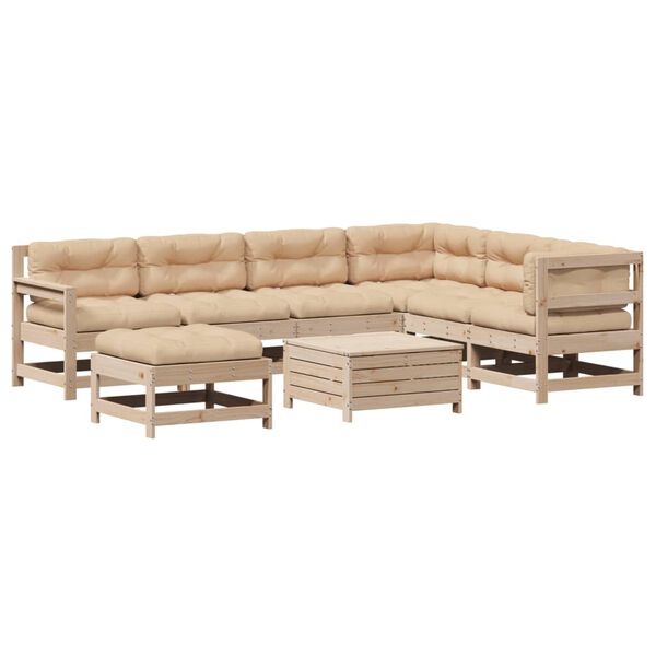 vidaXL Salon de jardin 8 pcs avec coussins Bois de pin massif