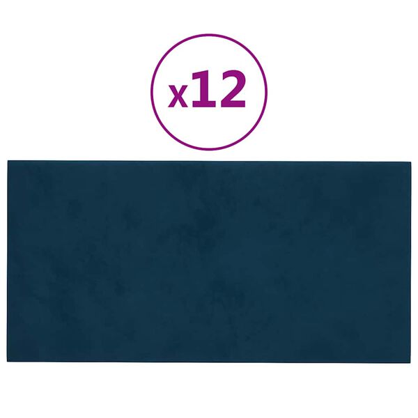 vidaXL Panneaux muraux 12 pcs Bleu 60x30 cm Velours 2,16 m&sup2;