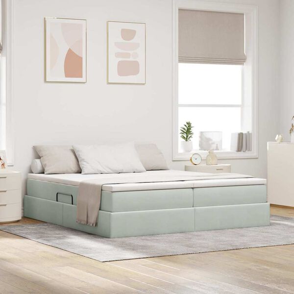 vidaXL Lit avec rangement et matelas Gris clair 180 x 200 cm Velours