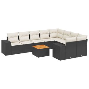 vidaXL Salon de jardin 10 pcs avec coussins noir r&eacute;sine tress&eacute;e