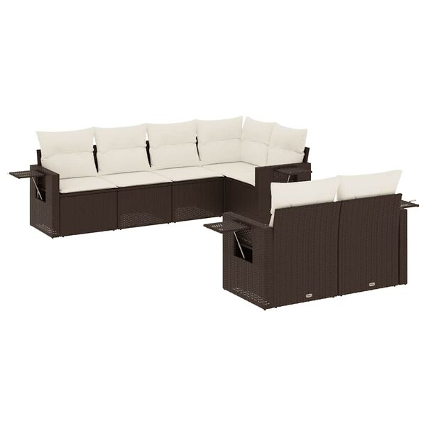 vidaXL Salon de jardin avec coussins 7 pcs marron r&eacute;sine tress&eacute;e