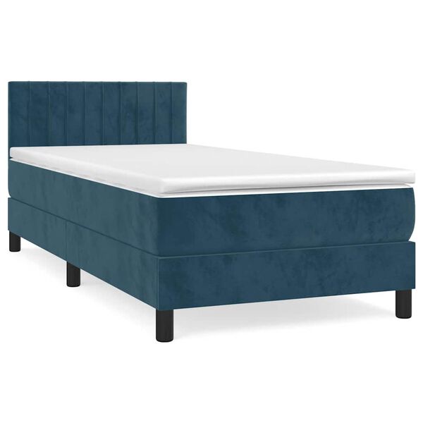 vidaXL Sommier &agrave; lattes de lit avec matelas Bleu fonc&eacute; 90x200 cm