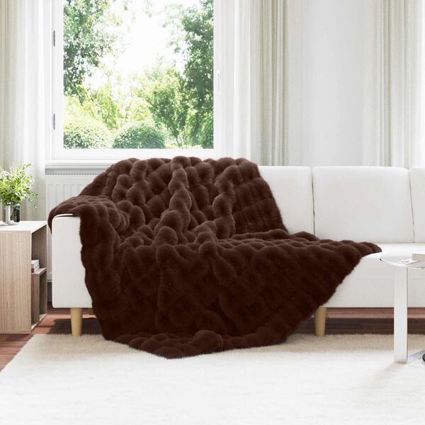 vidaXL Couverture en Fourrure de Lapin Synth&eacute;tique Camel 150 x 220 cm