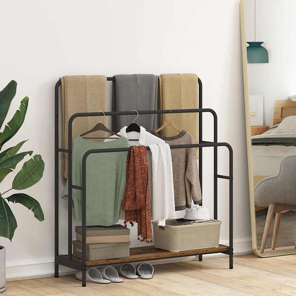 vidaXL Porte-v&ecirc;tements avec &eacute;tag&egrave;re Bois ancien 90 x 30 x 100,5 cm