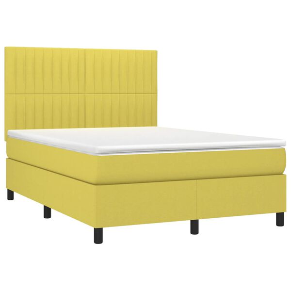 vidaXL Sommier &agrave; lattes de lit et matelas et LED Vert 140x190 cm Tissu