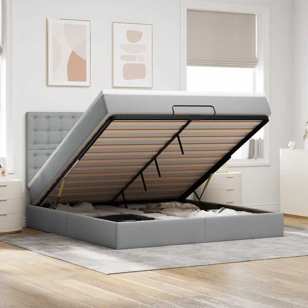 VidaXL Cadre de lit ottoman et matelas gris clair 160x200cm tissu
