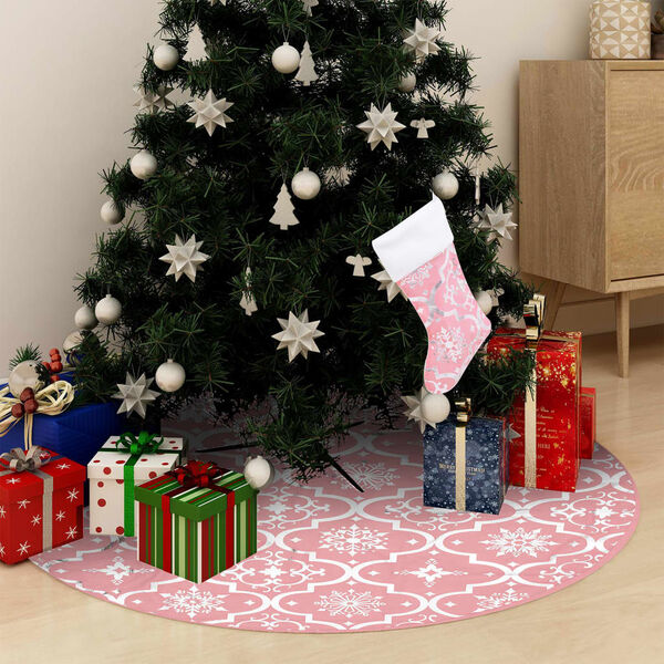 vidaXL Jupe de sapin de No&euml;l de luxe avec chaussette Rose 122 cm Tissu