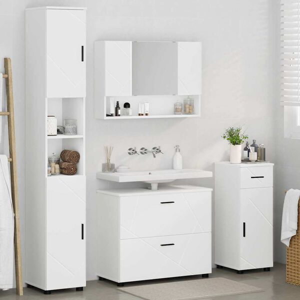 vidaXL Ensemble de mobilier de salle de bain avec tiroir 4 pcs Blanc