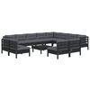 vidaXL Salon de jardin 13 pcs avec coussins Noir Bois de pin solide