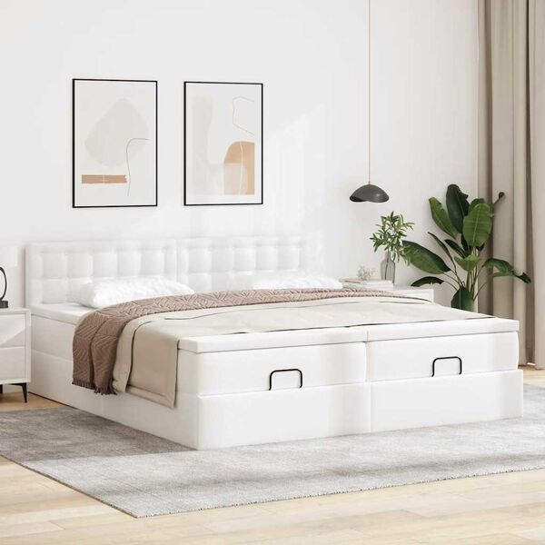 VidaXL Cadre de lit ottoman avec matelas blanc 200x200 cm similicuir