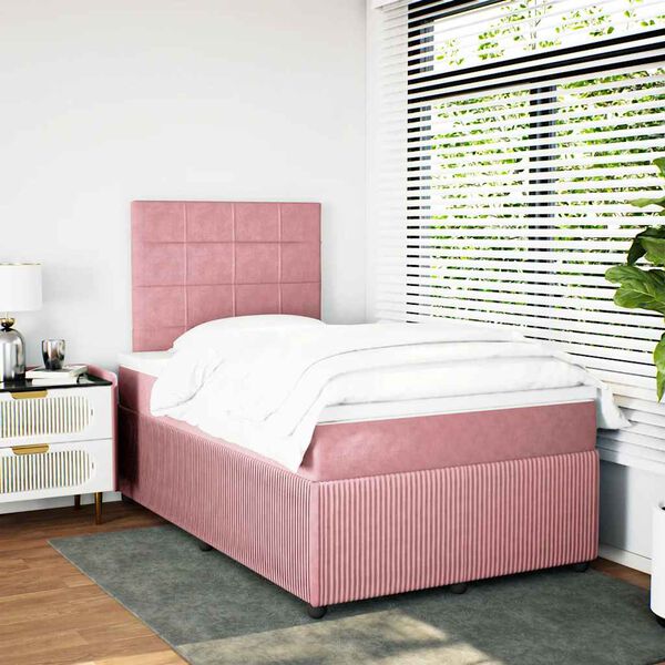 vidaXL Sommier &agrave; lattes de lit avec matelas Rose 120x200 cm Velours
