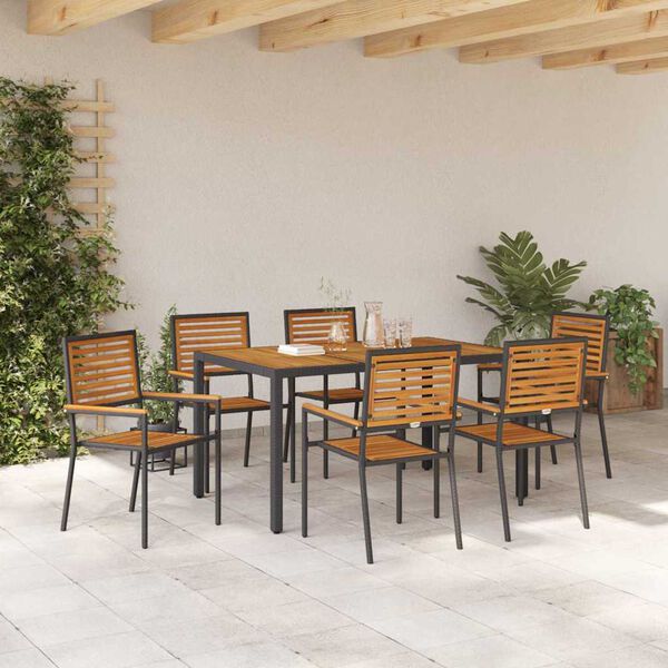 vidaXL Ensemble de salle &agrave; manger pour jardin 7 pcs Noir et Marron