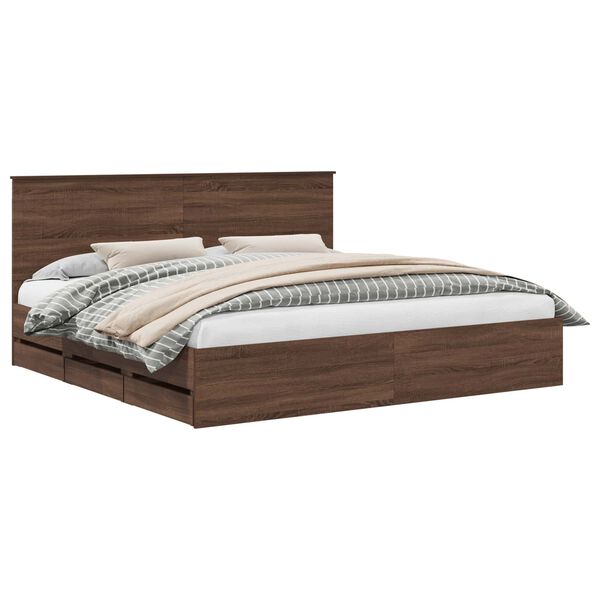 vidaXL Cadre de lit Ch&ecirc;ne brun 200 x 200 cm Bois Ing&eacute;nierie