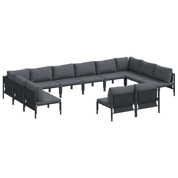 vidaXL Ensemble de canapé de jardin avec coussin 12 pcs Noir Acier