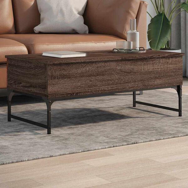 vidaXL Table basse ch&ecirc;ne marron 100x50x40cm bois d'ing&eacute;nierie et m&eacute;tal