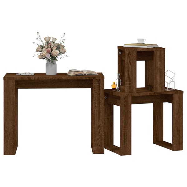 vidaXL Tables gigognes 3 pcs Ch&ecirc;ne marron Bois d'ing&eacute;nierie