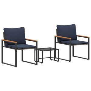 vidaXL Ensembles de meubles 3 pc Gris et bleu marine Rotin