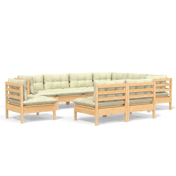 vidaXL Salon de jardin 9 pcs avec coussins cr&egrave;me bois de pin massif