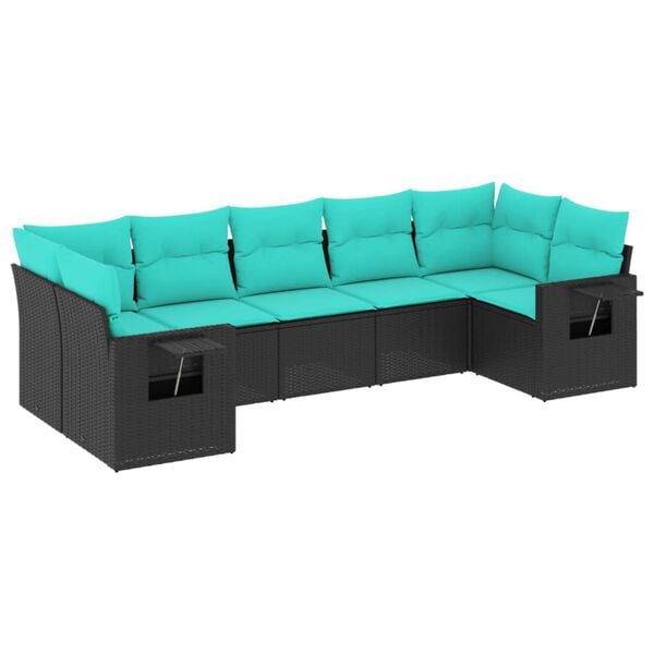 vidaXL Salon de jardin 7 pcs avec coussins noir r&eacute;sine tress&eacute;e