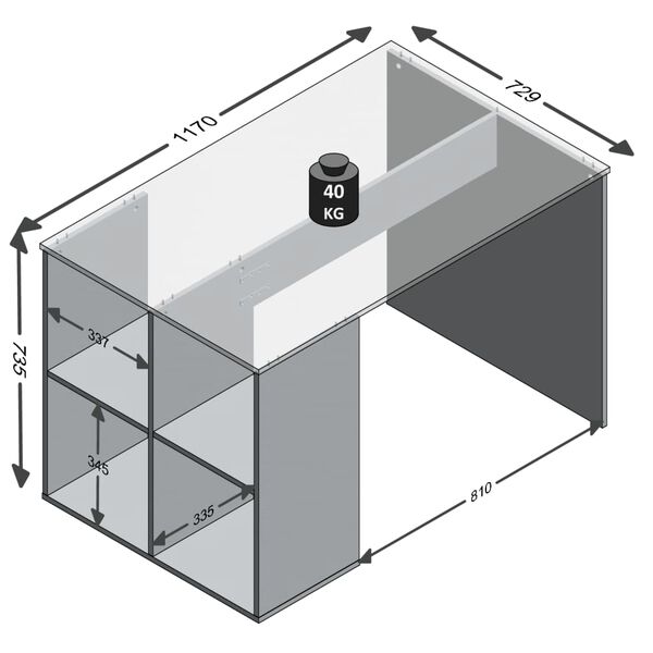 FMD Bureau avec &eacute;tag&egrave;res lat&eacute;rales 117 x 72,9 x 73,5 cm Blanc