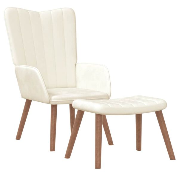 vidaXL Chaise de relaxation avec repose-pied Blanc cr&egrave;me Velours