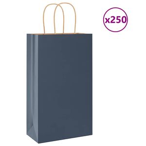 vidaXL Sacs en papier 250 pcs avec poign&eacute;es bleu 21x11x36 cm