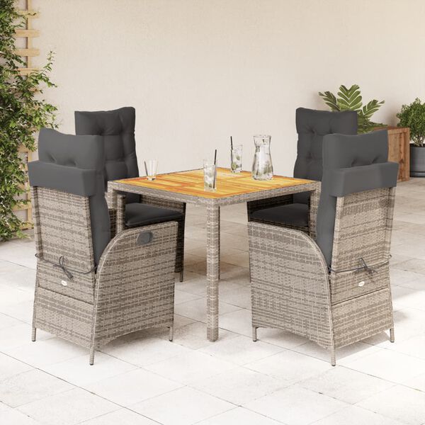 vidaXL Ensemble &agrave; manger de jardin 5 pcs coussins gris r&eacute;sine tress&eacute;e