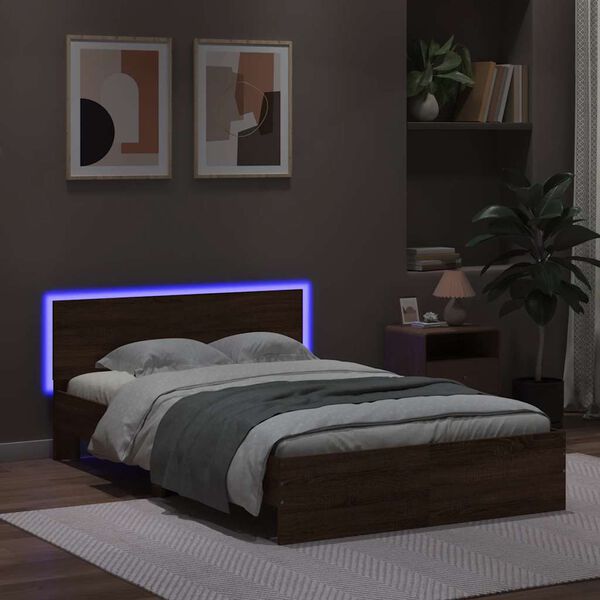 vidaXL Cadre de lit avec t&ecirc;te de lit et LED ch&ecirc;ne marron 120x200 cm