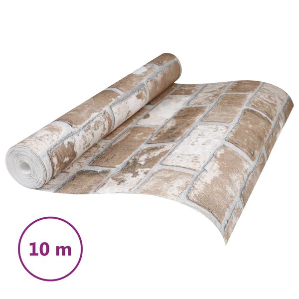 vidaXL Papier peint 3D motif de brique marron 10x0,53 m non tiss&eacute;