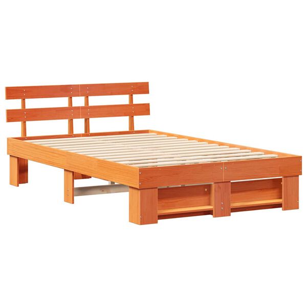 vidaXL Cadre de lit avec t&ecirc;te de lit Brun cire 120 x 190 cm Pin massif