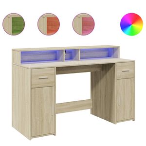 vidaXL Bureau avec lumi&egrave;res LED ch&ecirc;ne sonoma bois d'ing&eacute;nierie