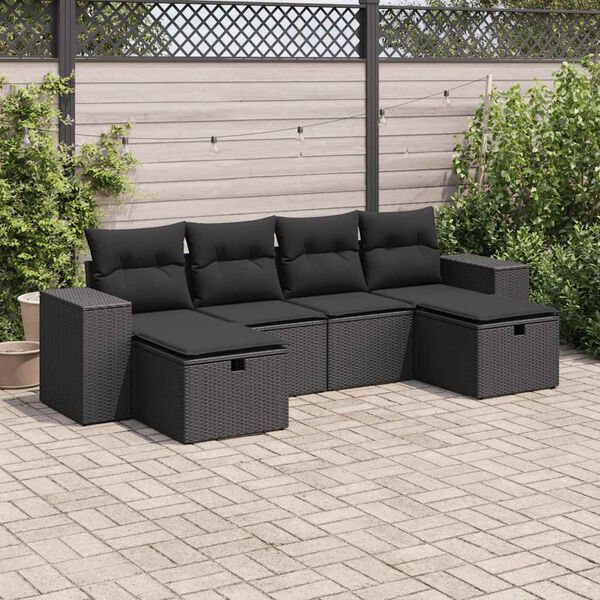 vidaXL Salon de jardin 6 pcs avec coussins noir r&eacute;sine tress&eacute;e