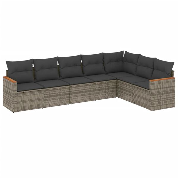 vidaXL Salon de jardin avec coussins 7 pcs gris r&eacute;sine tress&eacute;e