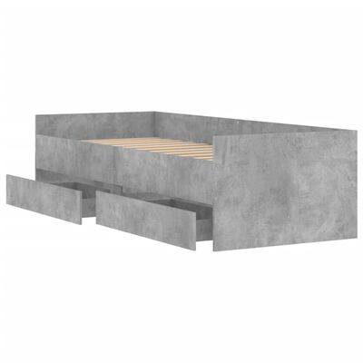 vidaXL Cadre de lit avec tiroirs sans matelas gris béton 90x200 cm