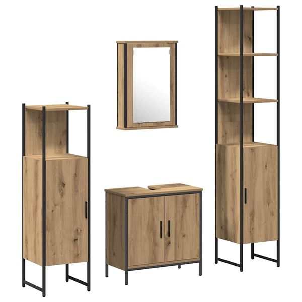 vidaXL Ensemble de mobilier de salle de bain avec &eacute;tag&egrave;re 4 pcs Marron