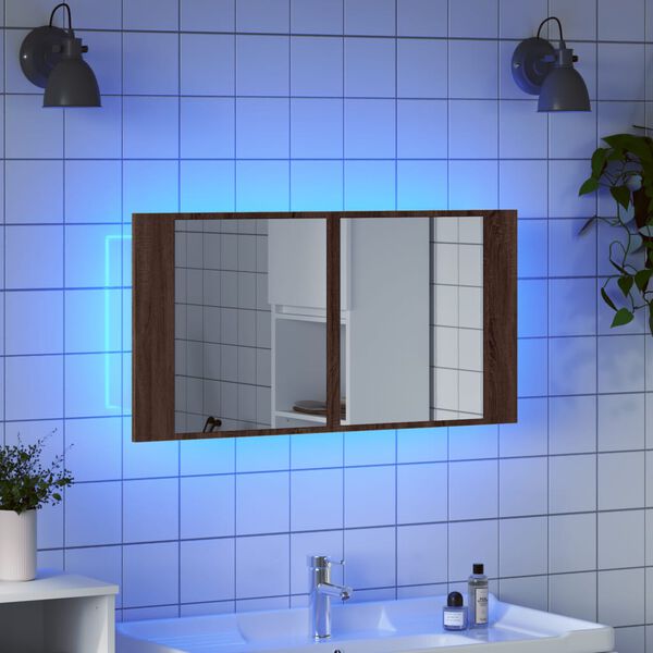 vidaXL Armoire &agrave; miroir &agrave; LED de bain ch&ecirc;ne marron 90x12x45 cm
