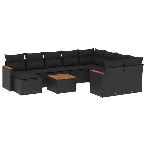 vidaXL Salon de jardin 11 pcs avec coussins noir r&eacute;sine tress&eacute;e