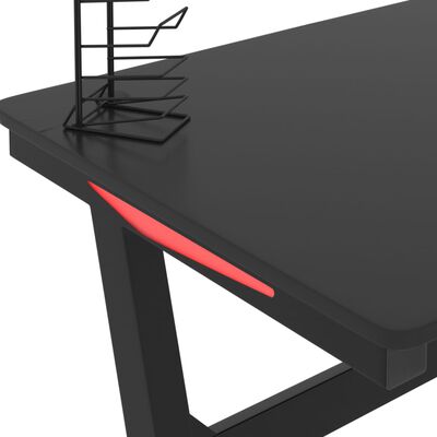 vidaXL Bureau de jeu à LED avec pieds en forme de Z Noir 90x60x75 cm
