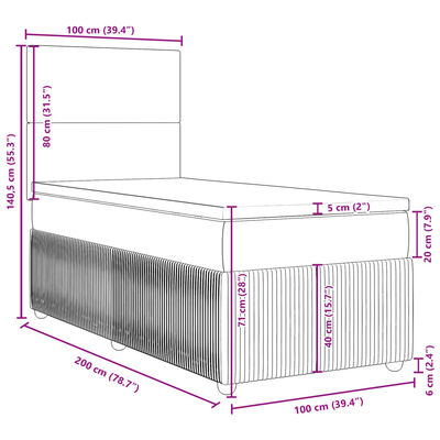 vidaXL Sommier à lattes de lit avec matelas Crème 100x200 cm Tissu