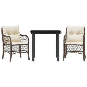 vidaXL Ensemble de bistro 3 pcs avec coussins marron r&eacute;sine tress&eacute;e