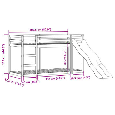 vidaXL Lit superposé avec toboggan et échelle sans matelas 80x200 cm