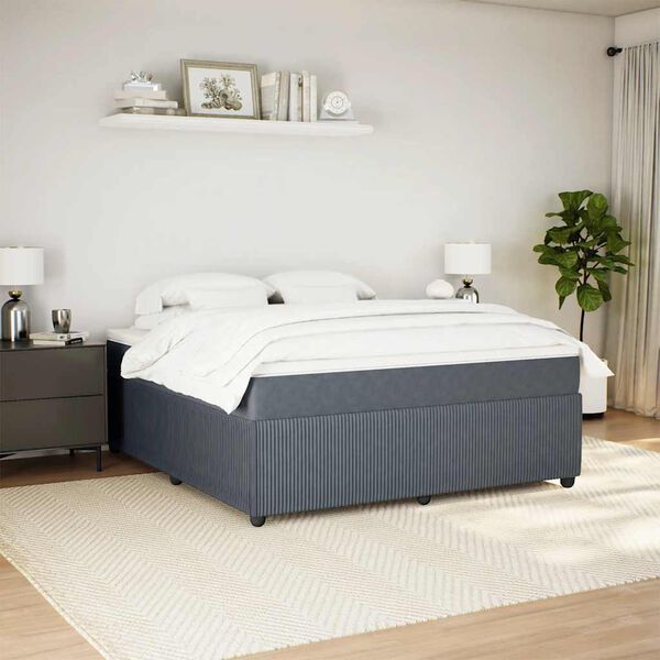 vidaXL Sommier &agrave; lattes de lit et matelas Gris fonc&eacute; 180x200cm Velours