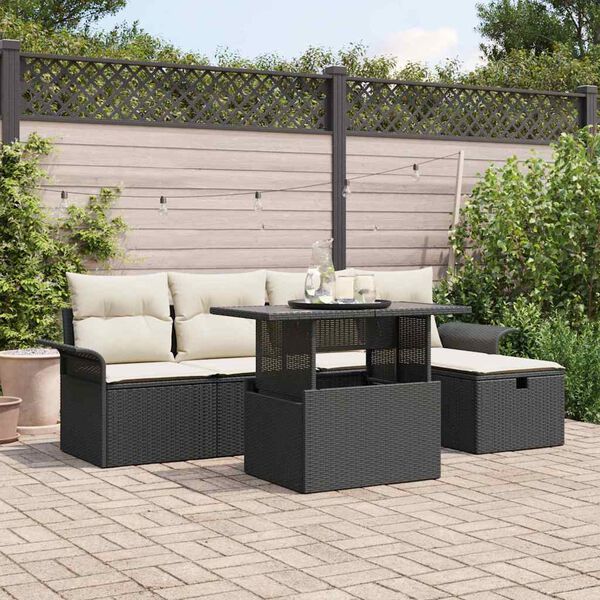 vidaXL Ensemble de canap&eacute; de jardin avec coussin 6 pcs Noir Poly rotin