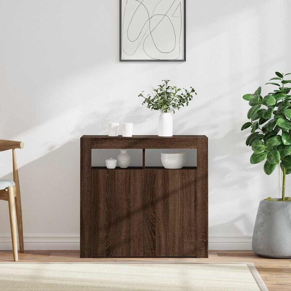vidaXL Buffet avec lumi&egrave;res LED ch&ecirc;ne marron 80x35x75 cm
